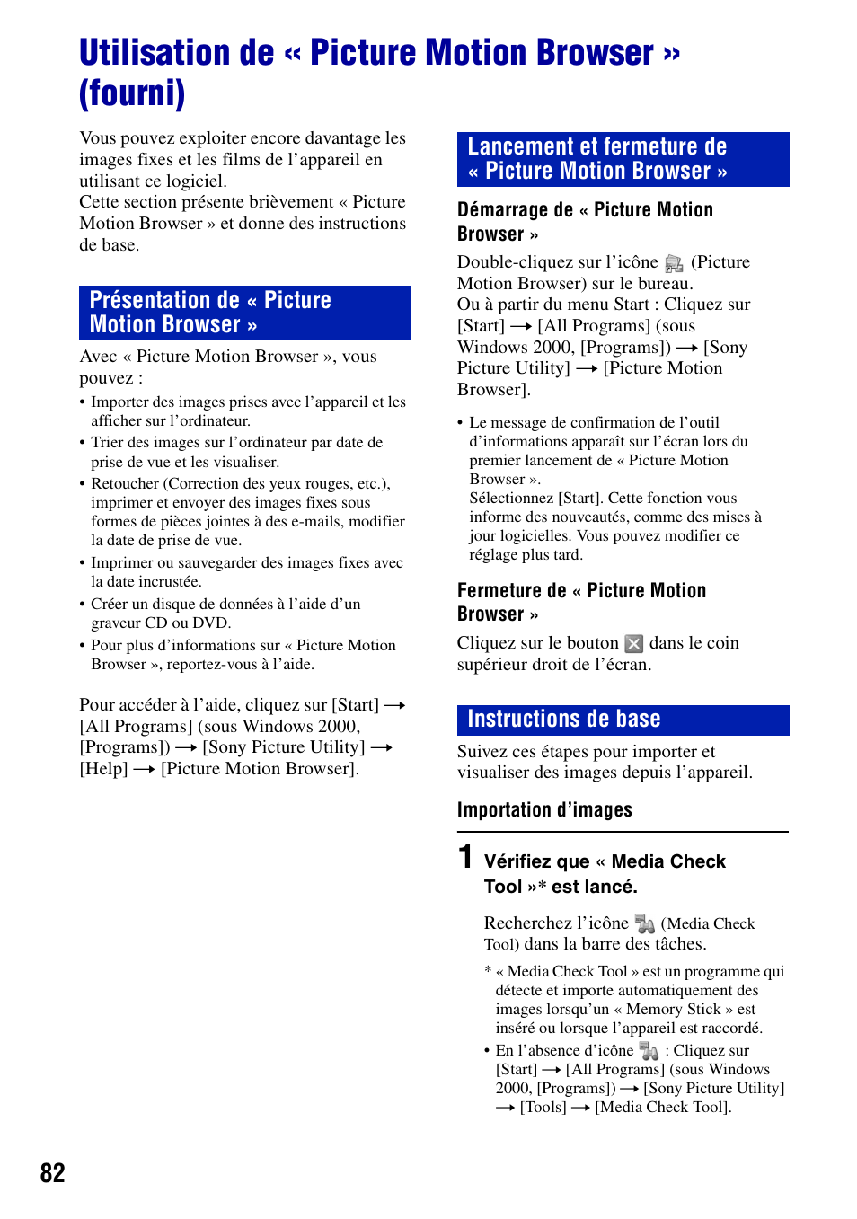 Utilisation de « picture motion browser » (fourni), 82 et 88) | Sony DSC-T20 Manuel d'utilisation | Page 82 / 122