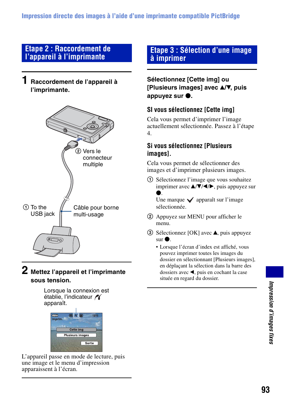 Etape 3 : sélection d’une image à imprimer | Sony DSC-T20 Manuel d'utilisation | Page 93 / 122