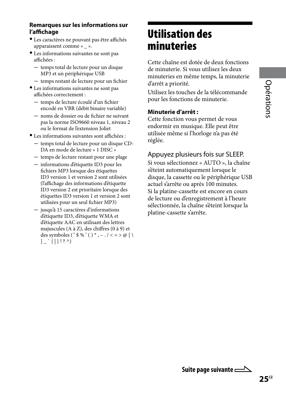 Utilisation des minuteries, Opér ations | Sony MHC-EC69 Manuel d'utilisation | Page 25 / 44