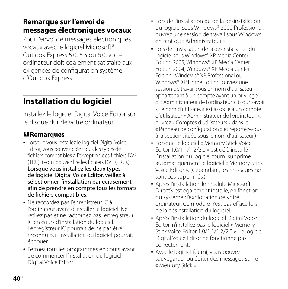 Installation du logiciel | Sony ICD-P520 Manuel d'utilisation | Page 40 / 56