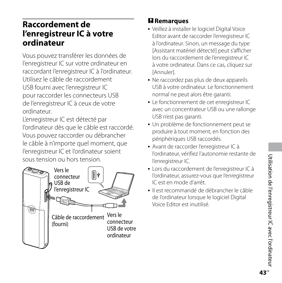Raccordement de l’enregistreur ic, À votre ordinateur | Sony ICD-P520 Manuel d'utilisation | Page 43 / 56
