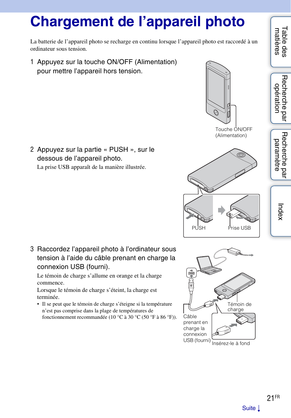 Chargement de l’appareil photo | Sony bloggie MHS-TS20 Manuel d'utilisation | Page 21 / 75