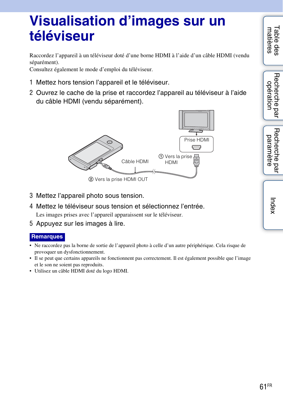 Visualisation d’images sur un téléviseur, T (61) | Sony bloggie MHS-TS20 Manuel d'utilisation | Page 61 / 75