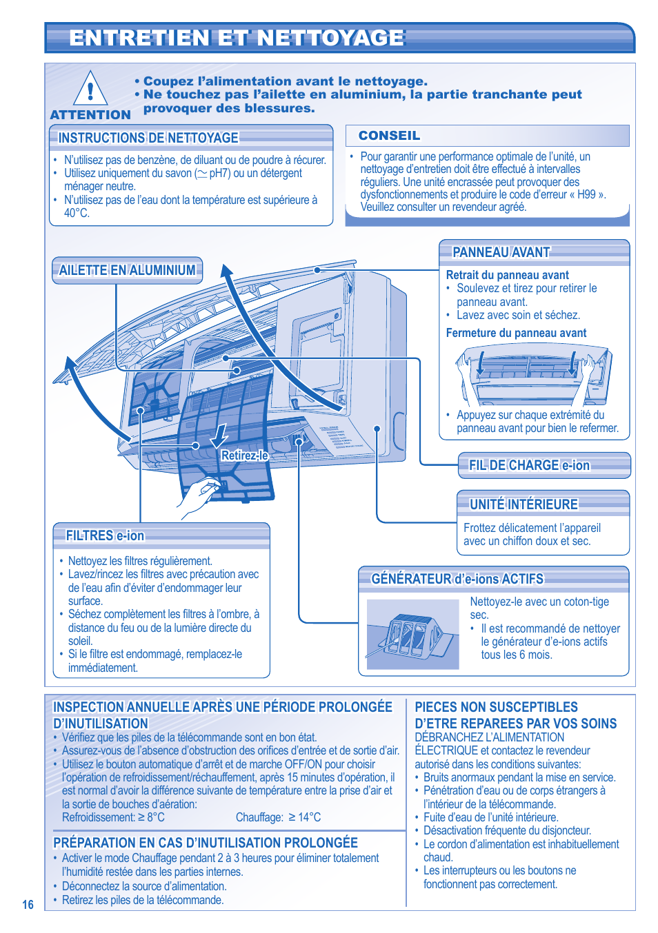 Entretien et nettoyage entretien et nettoyage | Panasonic CSE9JKEW3 Manuel d'utilisation | Page 8 / 10