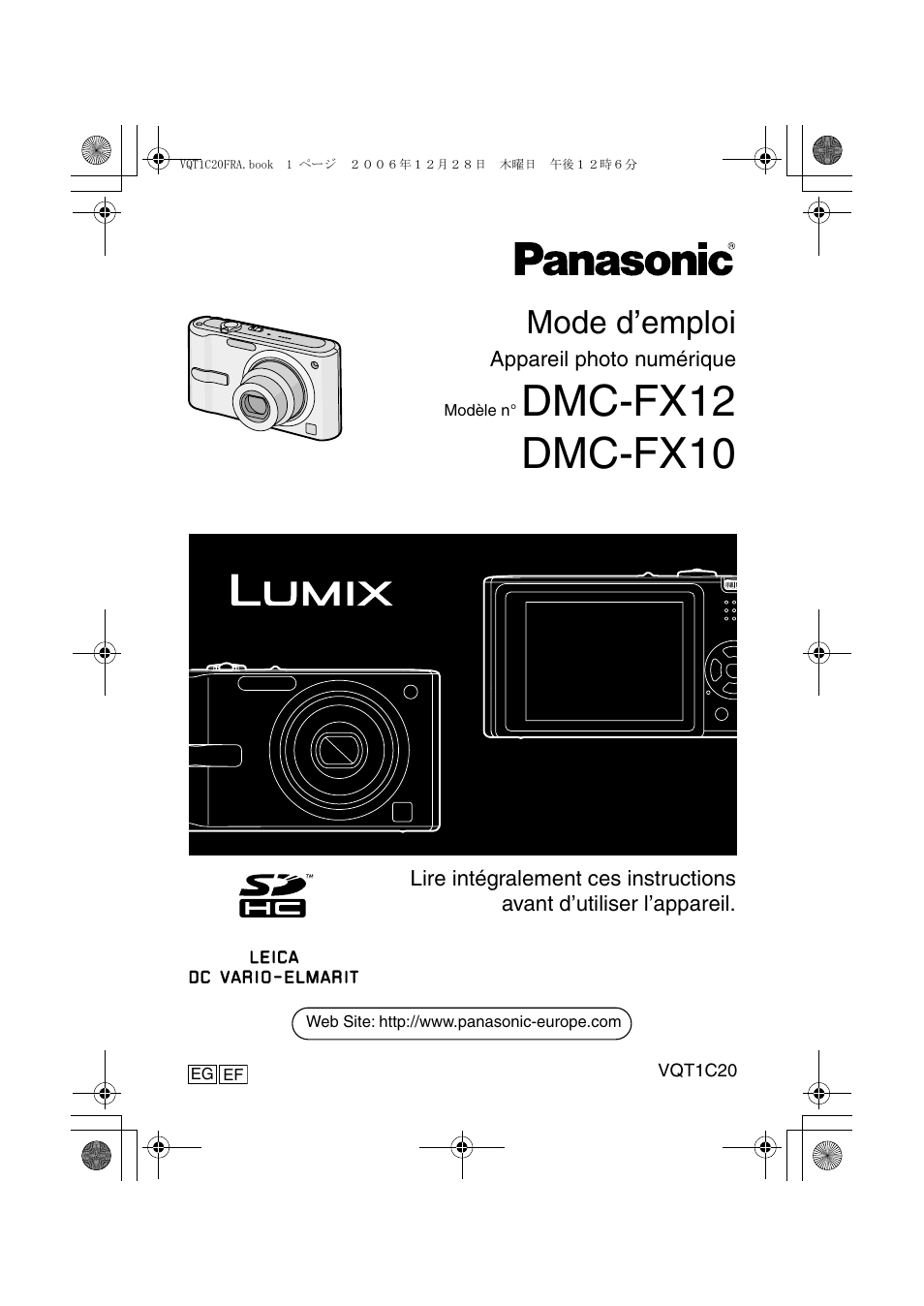 Panasonic DMCFX10 Manuel d'utilisation | Pages: 112