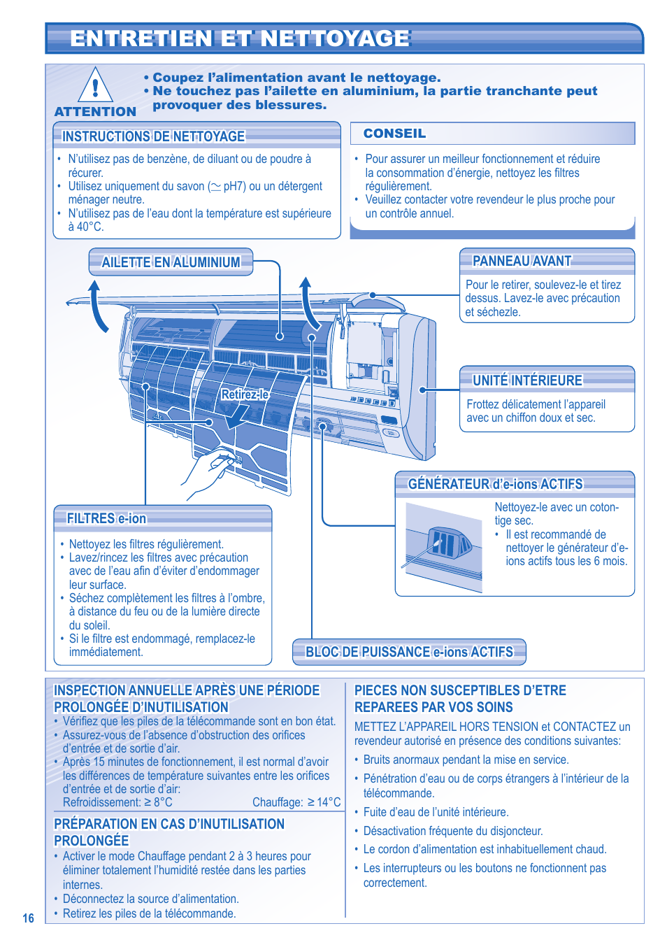 Entretien et nettoyage entretien et nettoyage | Panasonic CU2E15GBE Manuel d'utilisation | Page 8 / 10