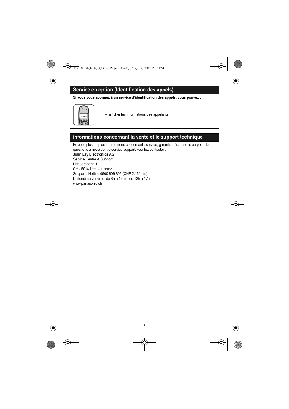 Service en option (identification des appels) | Panasonic KXTG7301SL Manuel d'utilisation | Page 8 / 8