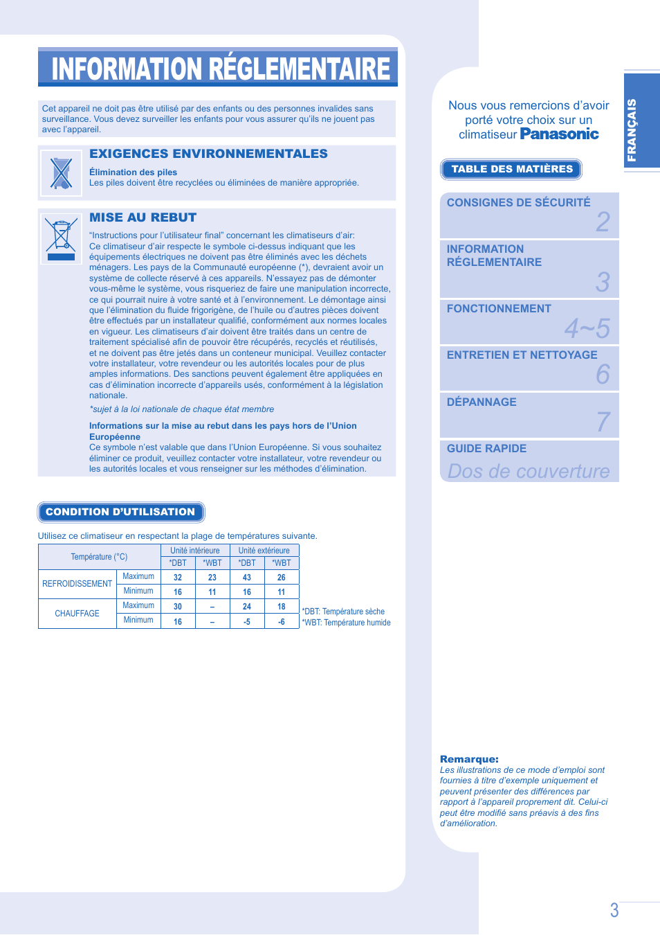 Information réglementaire, Dos de couverture | Panasonic CUE9GKE5 Manuel d'utilisation | Page 3 / 8