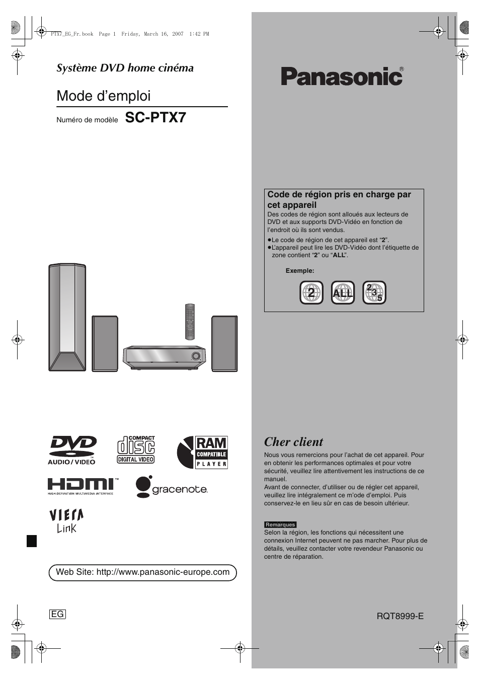 Panasonic SCPTX7 Manuel d'utilisation | Pages: 112