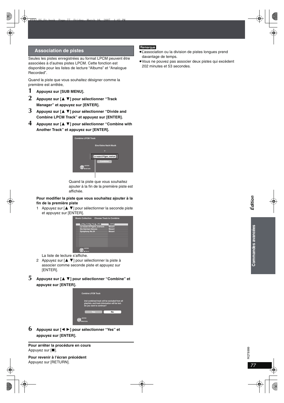Association de pistes | Panasonic SCPTX7 Manuel d'utilisation | Page 77 / 112