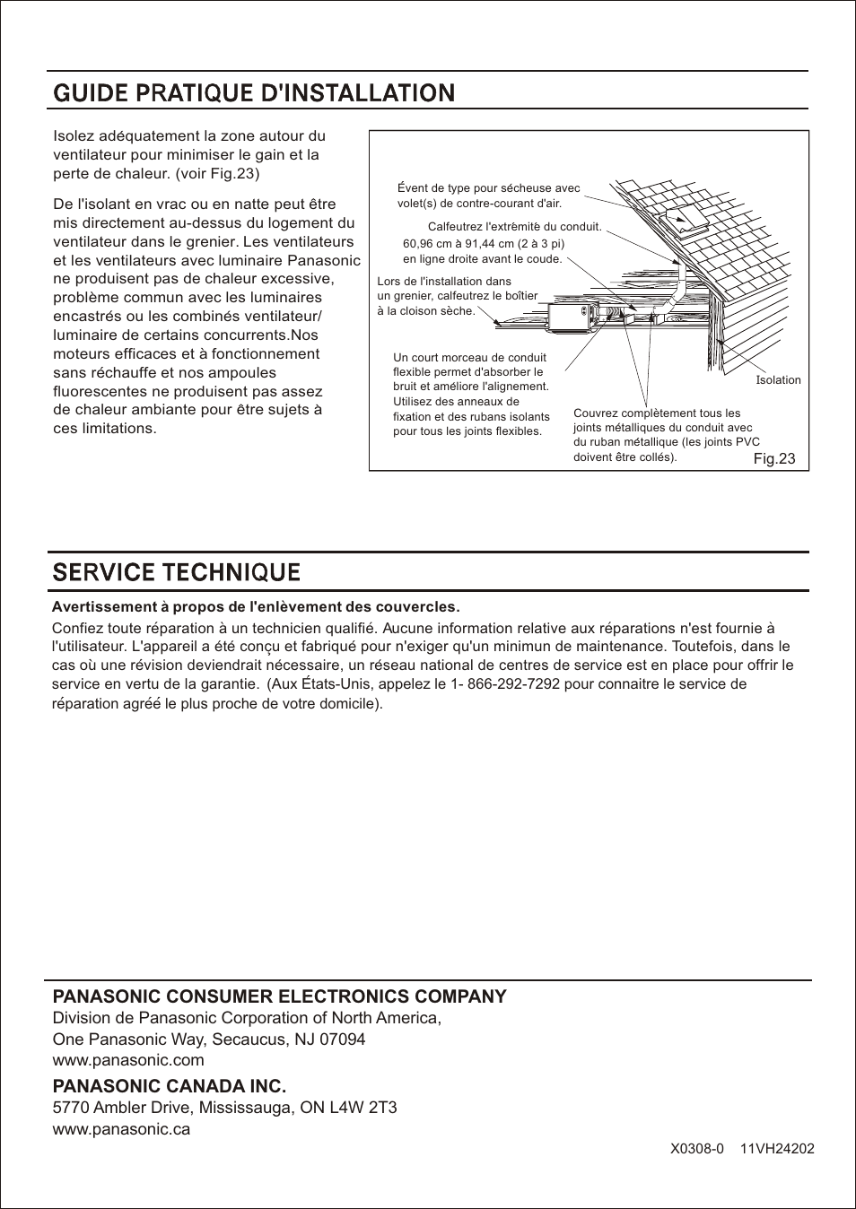 Т³гж 12, Panasonic consumer electronics company, Panasonic canada inc | Panasonic FV-11VH2 Manuel d'utilisation | Page 12 / 12