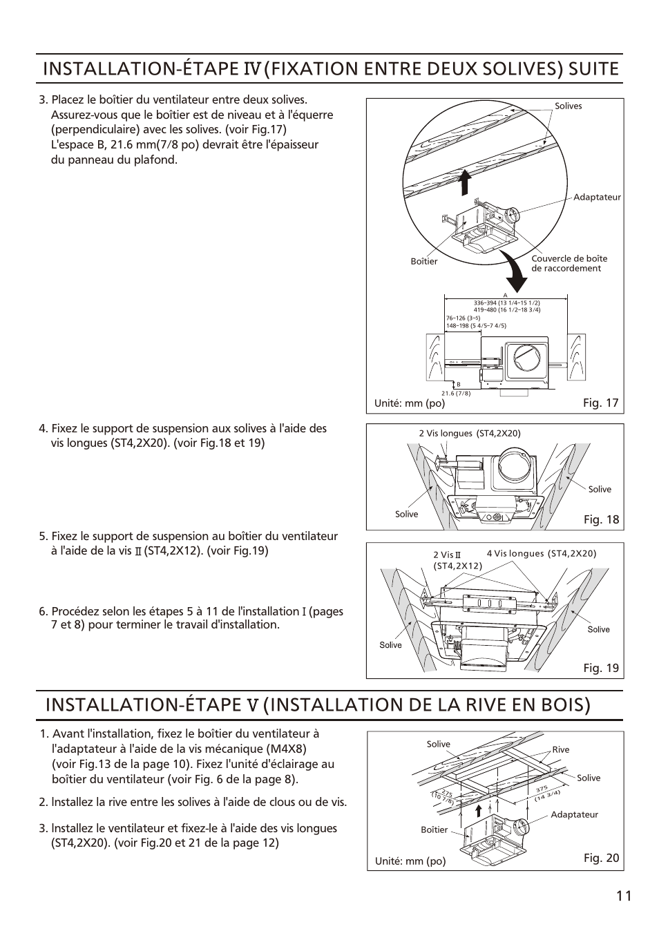 页 11, Installation-étape, Installation de la rive en bois) | Panasonic FV-08VFL3 Manuel d'utilisation | Page 11 / 16