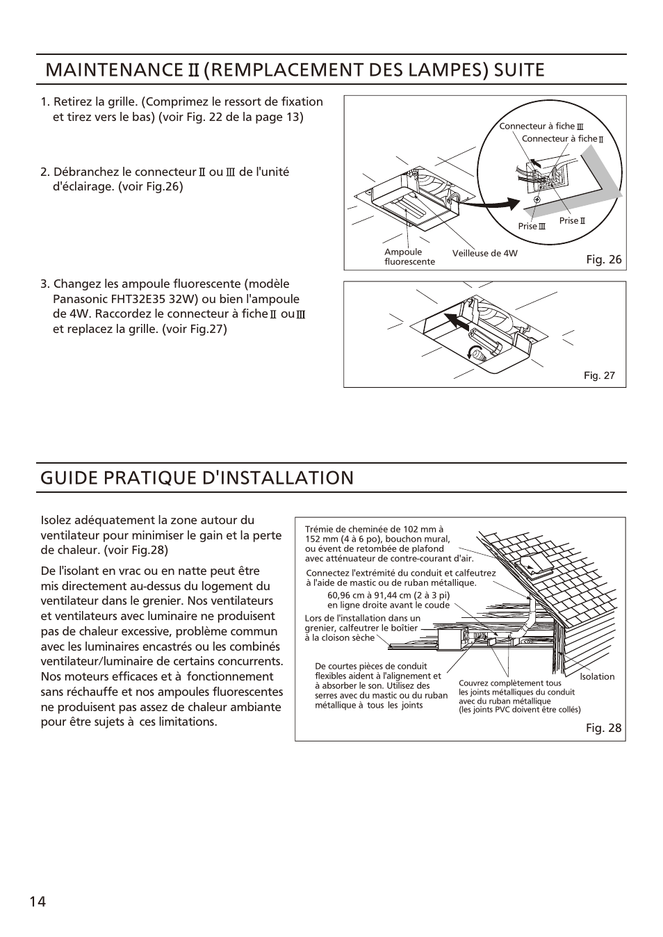 页 14, Maintenance (remplacement des lampes) suite, Guide pratique d installation | Panasonic FV-08VFL3 Manuel d'utilisation | Page 14 / 16