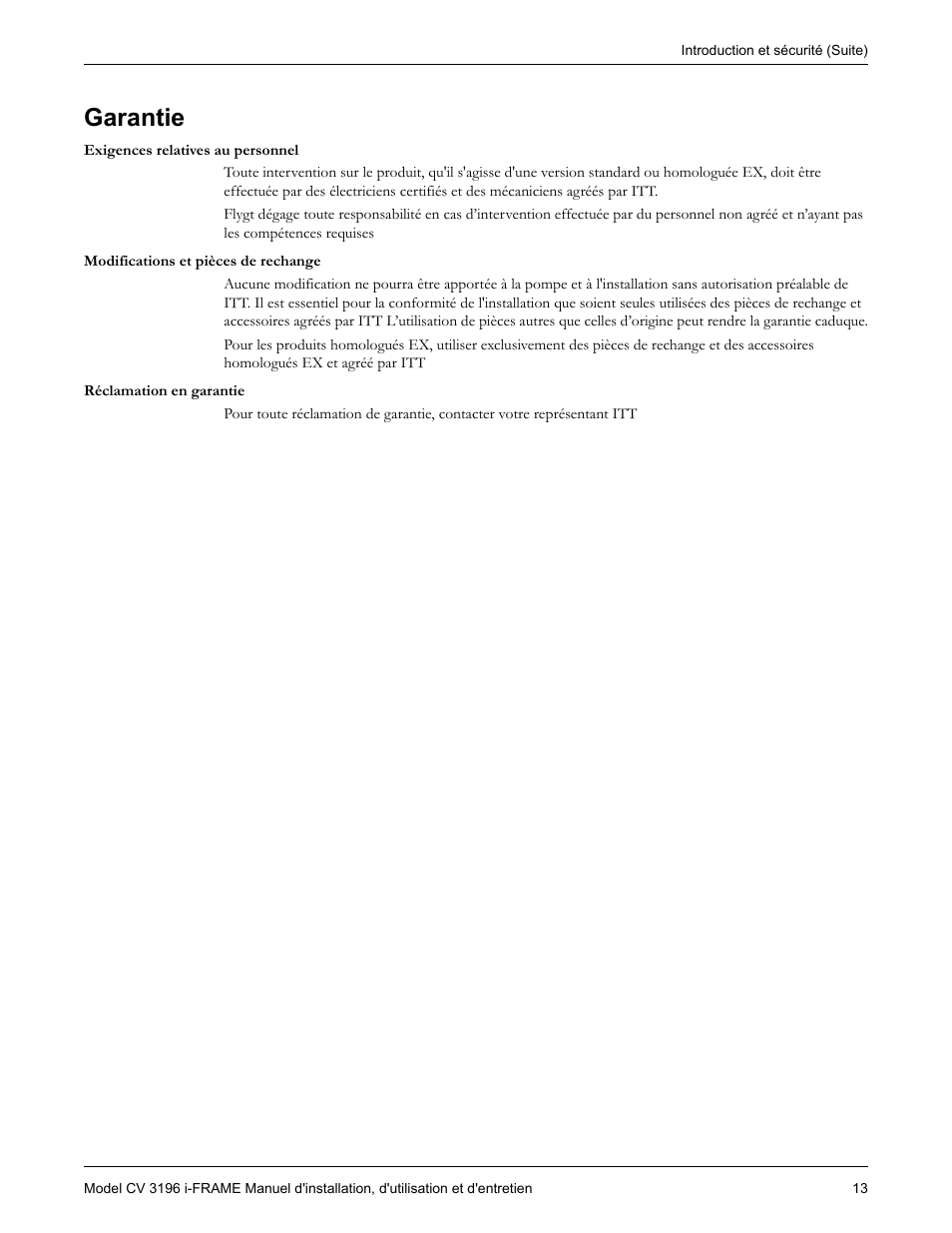 Garantie | Goulds Pumps CV 3196 i-FRAME - IOM Manuel d'utilisation | Page 15 / 158