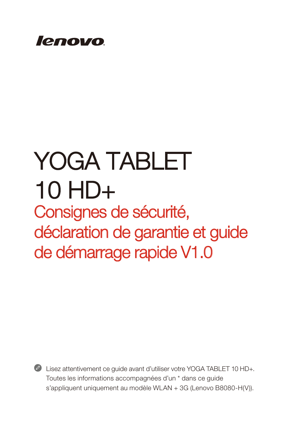 Lenovo Yoga Tablet 10 HD+ B8080 Manuel d'utilisation | Pages: 14