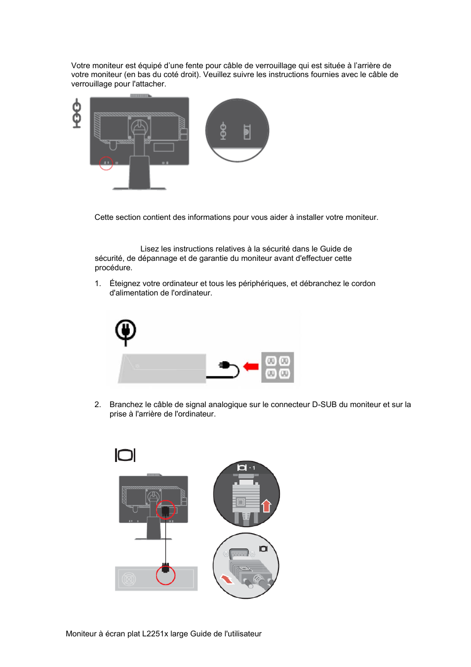 Installation de votre moniteur | Lenovo ThinkVision L2251x Wide 22in LCD Monitor Manuel d'utilisation | Page 9 / 38