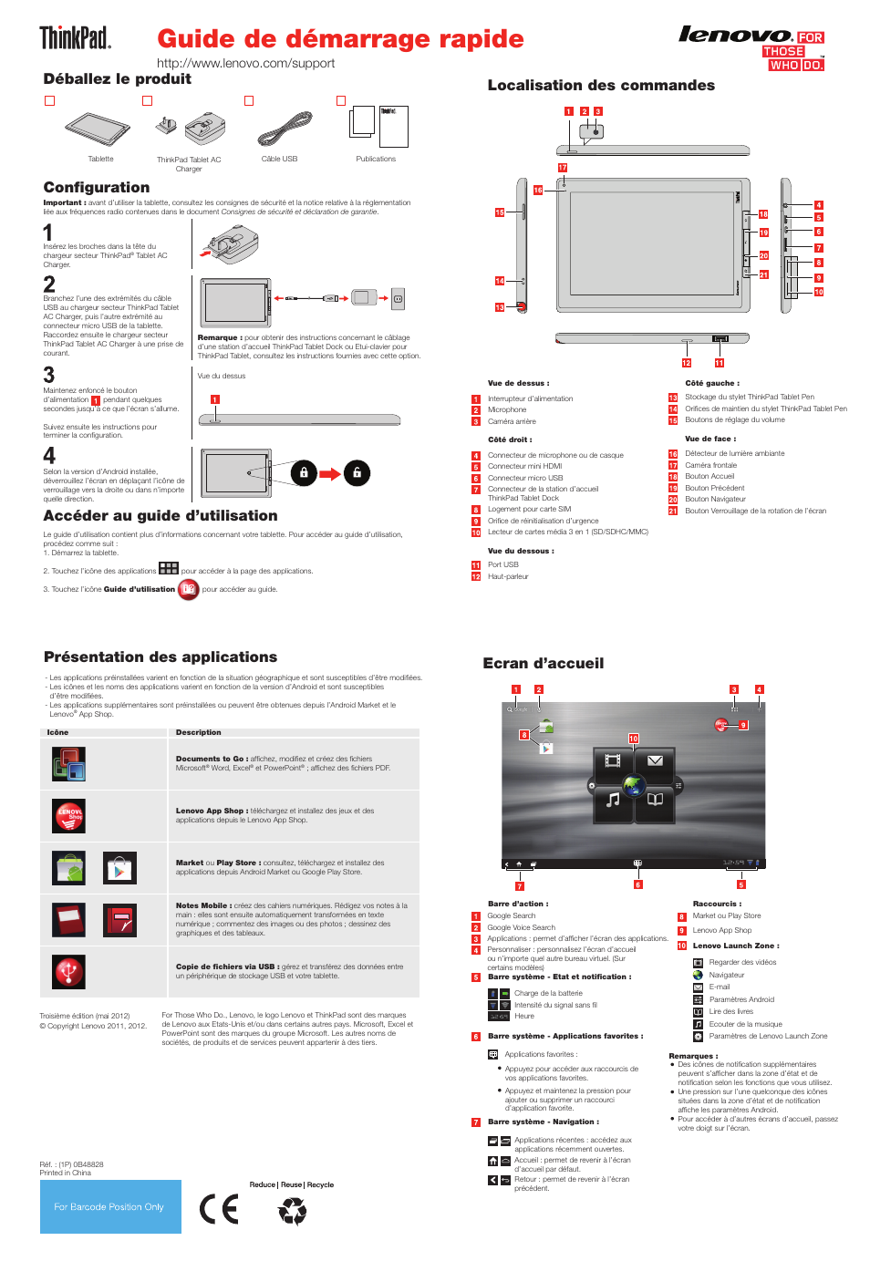 Lenovo ThinkPad Tablet Manuel d'utilisation | Pages: 1