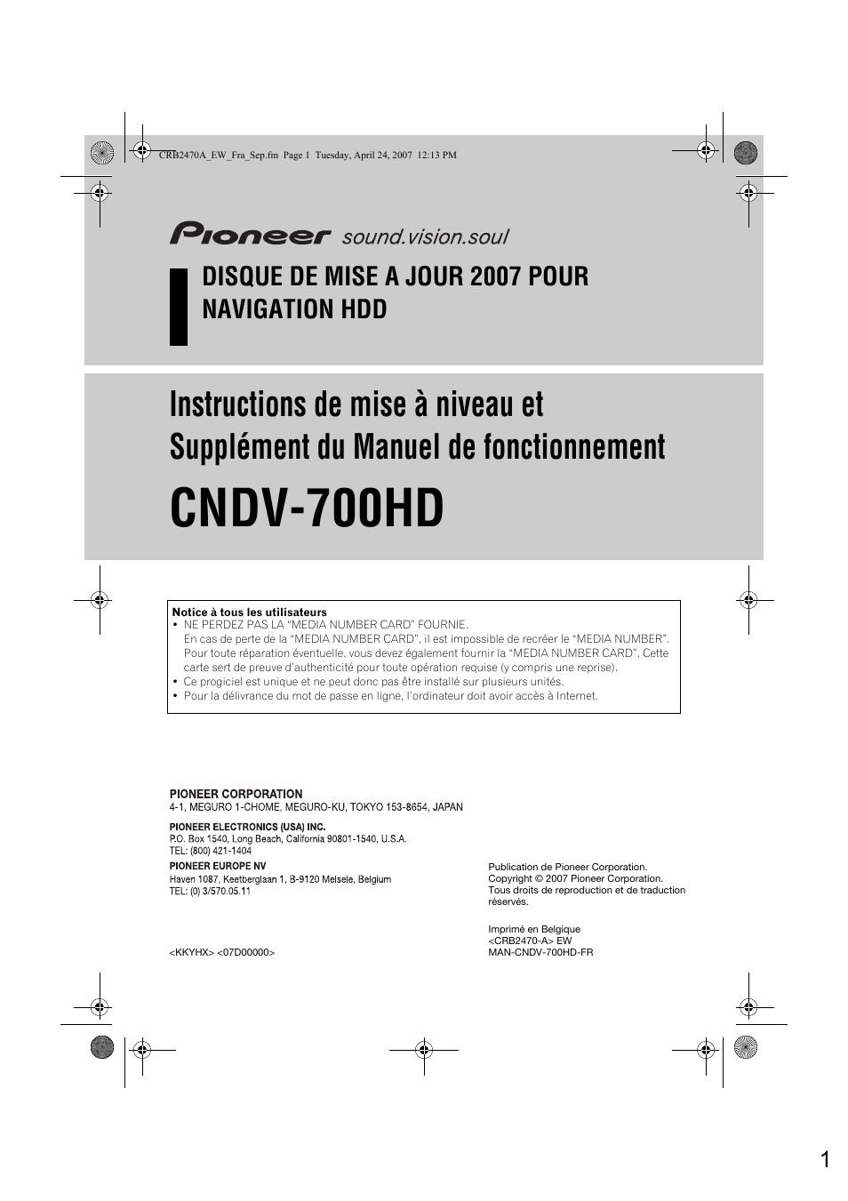 Pioneer CNDV-700HD Manuel d'utilisation | Pages: 18
