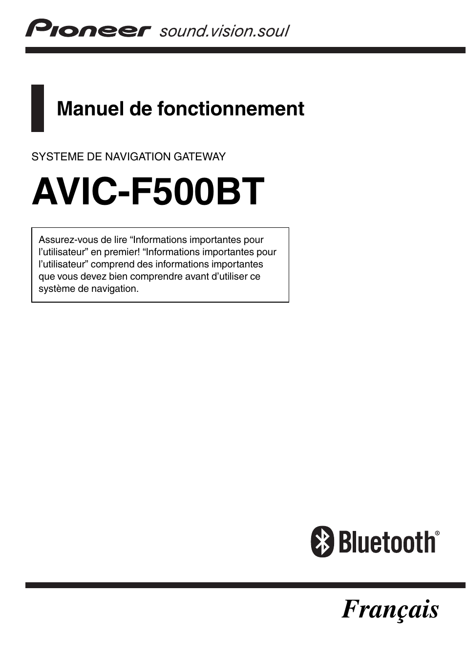 Pioneer AVIC F500BT Manuel d'utilisation | Pages: 132