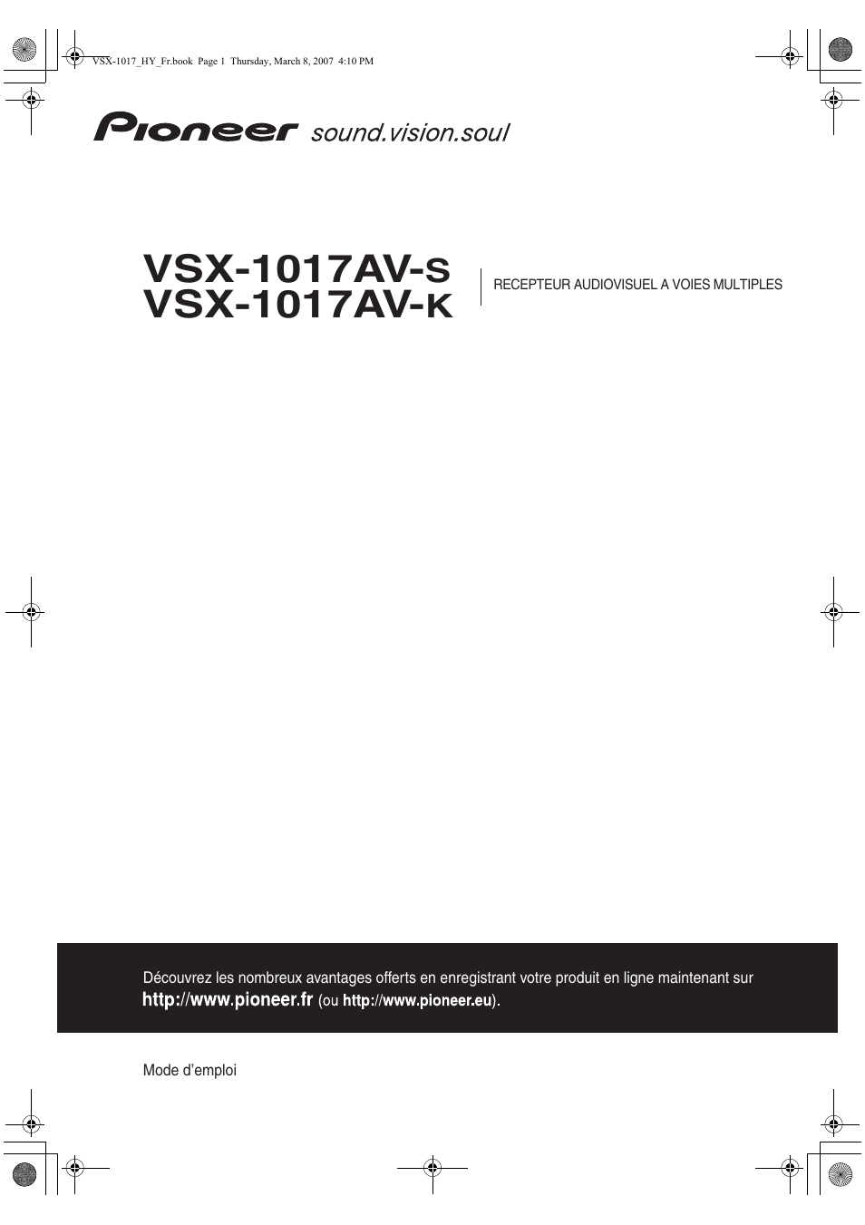 Pioneer VSX-1017AV-S Manuel d'utilisation | Pages: 72