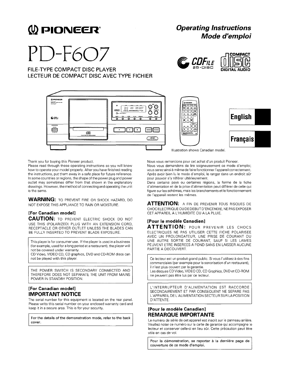 Pioneer PD-F607 Manuel d'utilisation | Pages: 30