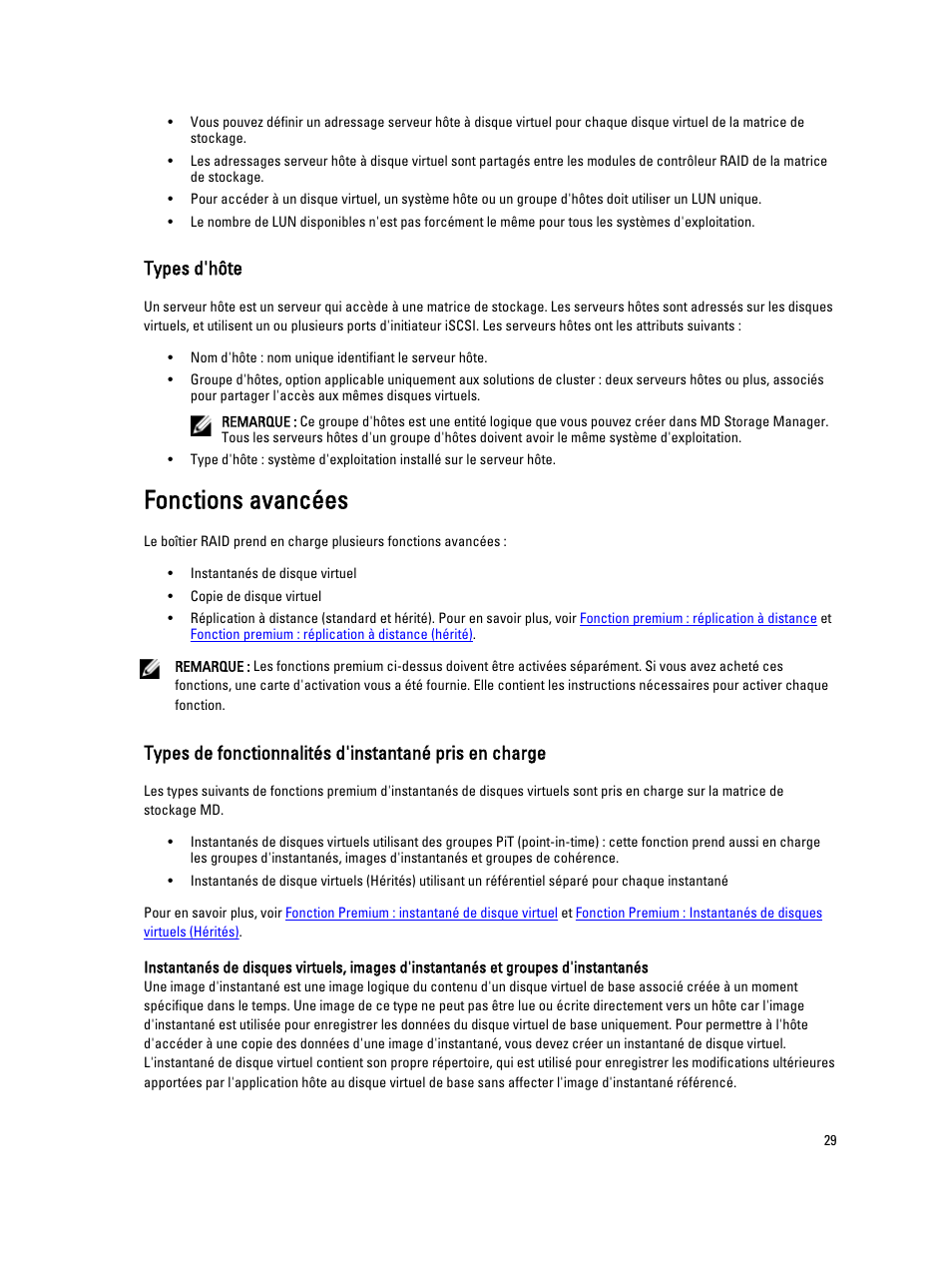 Types d'hôte, Fonctions avancées | Dell PowerVault MD3660i Manuel d'utilisation | Page 29 / 257