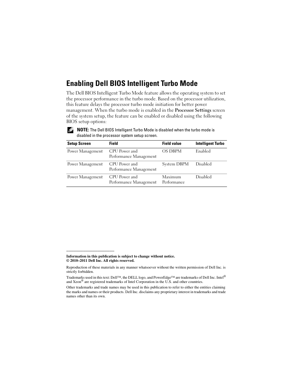 Enabling dell bios intelligent turbo mode | Dell POWEREDGE R610 Manuel d'utilisation | Page 5 / 38