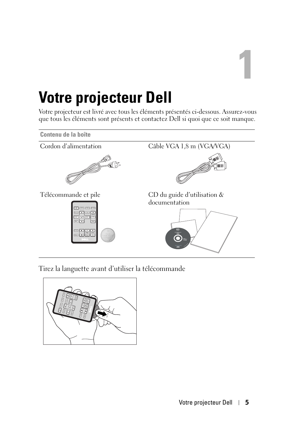 Votre projecteur dell, Votre projecteur dell 5 | Dell 1420X Projector Manuel d'utilisation | Page 5 / 63