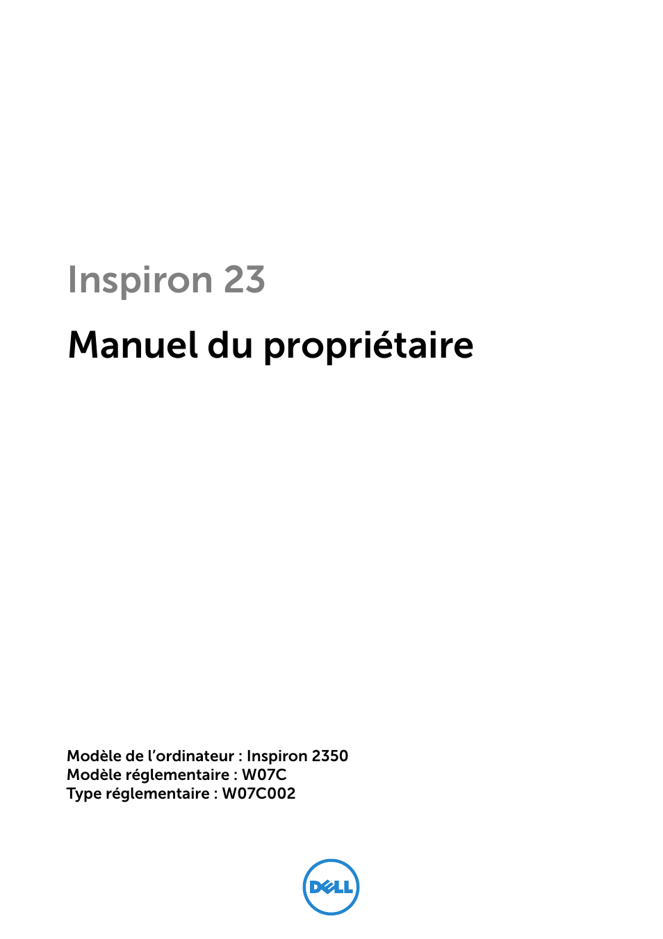 Dell Inspiron 23 (2350, Mid 2013) Manuel d'utilisation | Pages: 75