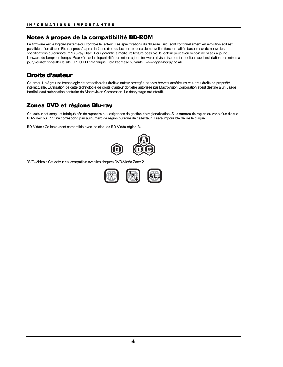 Droits d’auteur, Zones dvd et régions blu-ray | Oppo BDP-93EU Manuel d'utilisation | Page 10 / 92