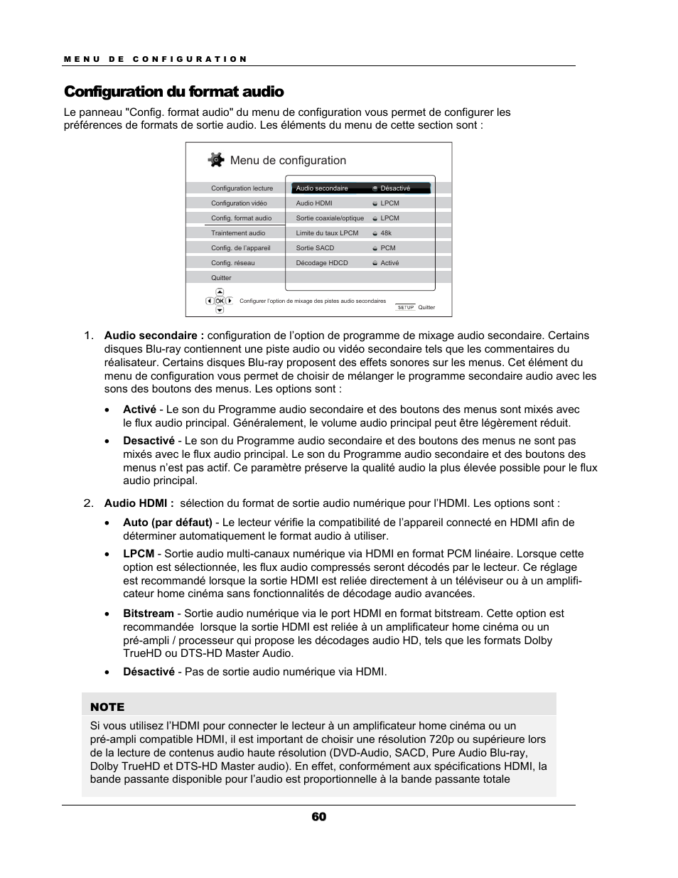 Configuration du format audio | Oppo BDP-93EU Manuel d'utilisation | Page 66 / 92