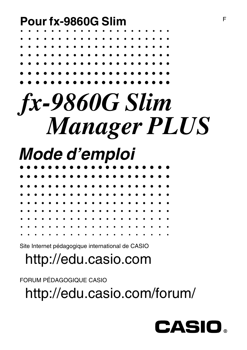 Casio fx-9860G SLIM Manager PLUS Manuel d'utilisation | Pages: 51