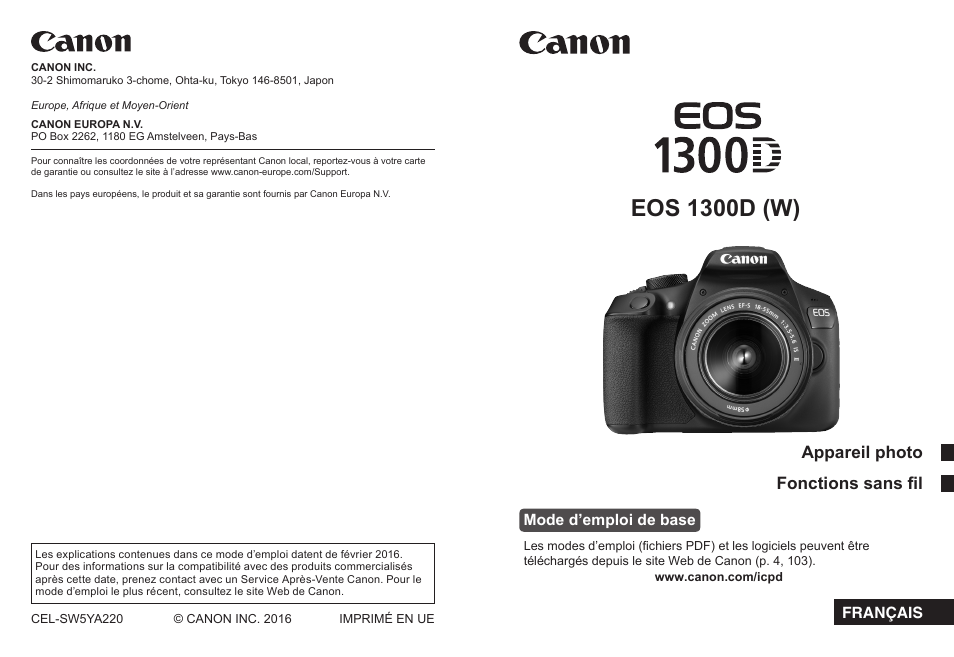 Canon EOS 1300D Manuel d'utilisation | Pages: 164